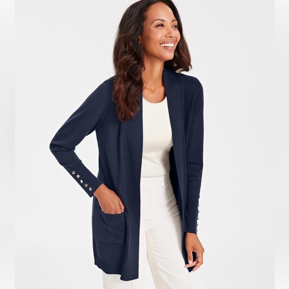 JM Collection Navy Open Front Cardigan Size Medium NWT✨
